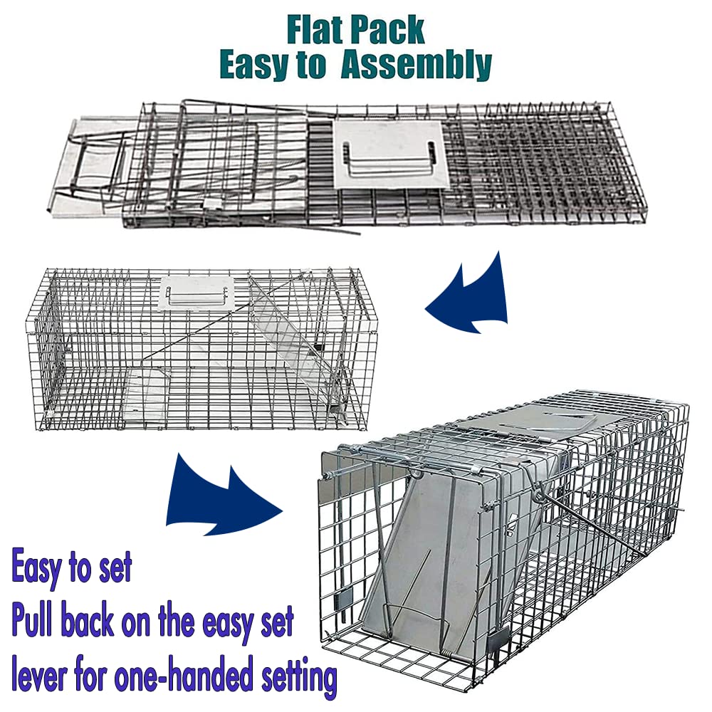 24 Inches Humane Live Rat Collapsible Rat Trap, Mice Trap Folding Rabbit Catcher for Stray Cats Groundhogs Opossums, Hamsters Live Cage Catch and Release, with Safe Carrying, 24×7.5×8.3 Inch