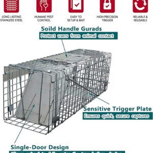 24 Inches Humane Live Rat Collapsible Rat Trap, Mice Trap Folding Rabbit Catcher for Stray Cats Groundhogs Opossums, Hamsters Live Cage Catch and Release, with Safe Carrying, 24×7.5×8.3 Inch