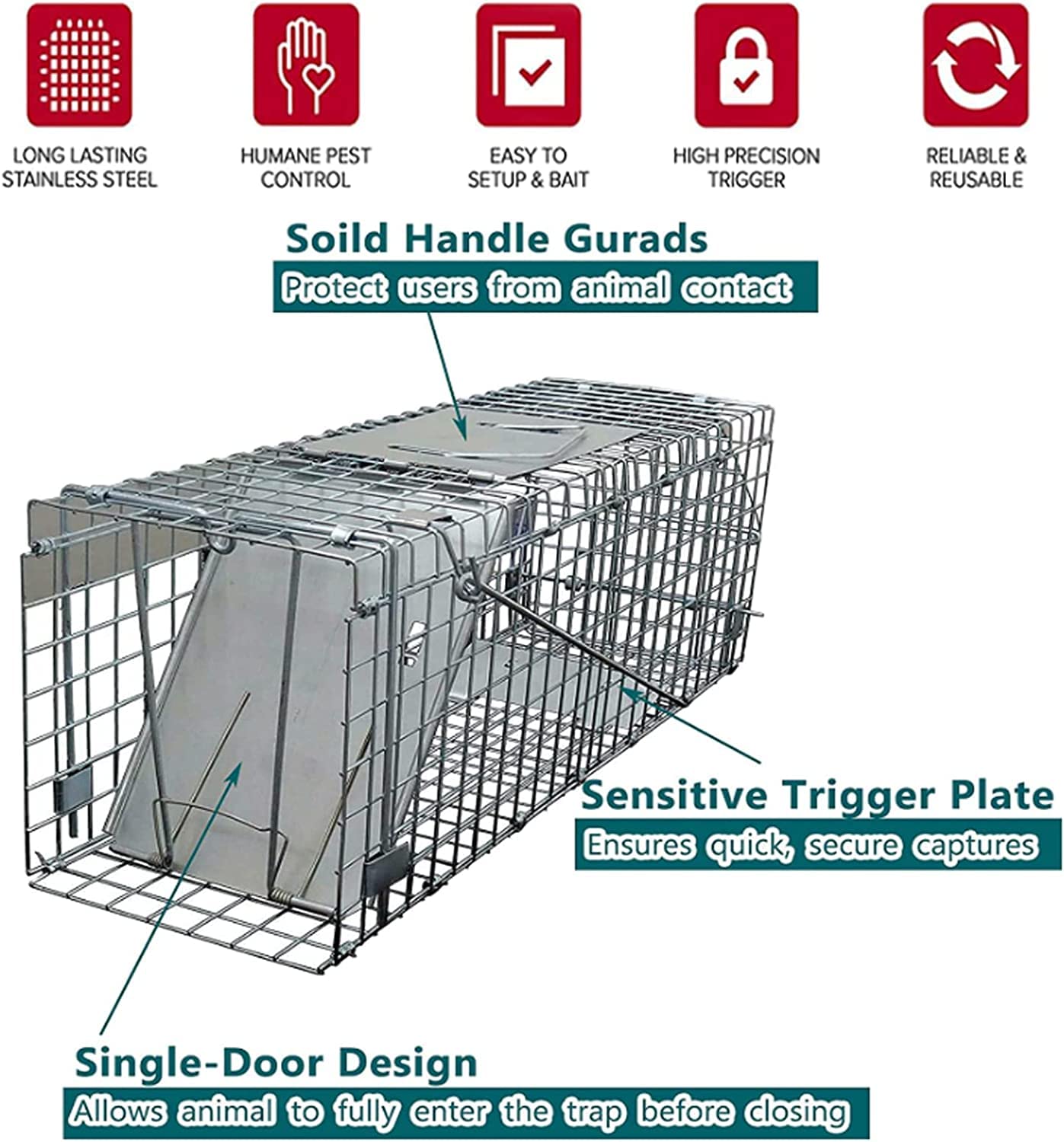 24 Inches Humane Live Rat Collapsible Rat Trap, Mice Trap Folding Rabbit Catcher for Stray Cats Groundhogs Opossums, Hamsters Live Cage Catch and Release, with Safe Carrying, 24×7.5×8.3 Inch