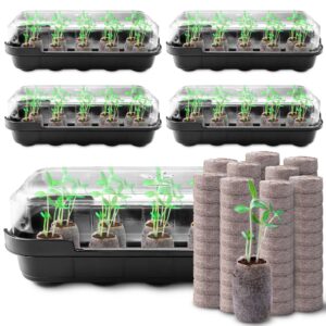 5 pack seed starter tray seeding starter kits (50 cells total tray)+ 50pcs peat pellets seed starter soil,seed starter kits indoor greenhouse plant germination kits for seeds growing (black)