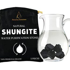 raw shungite stones crystal rock, real shungite stones for water purification - 30-70mm piedra shungite original (5 pieces)