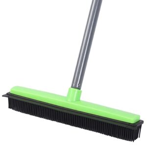 lcf pet hair removal broom with squeegee & telescoping handle,non scratch bristle rubber bruch carpet sweeper outdoor broom for hardwood floor tile windows clean cleaning (green)