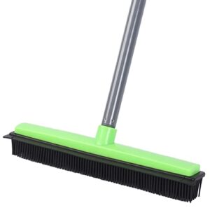 LCF Pet Hair Removal Broom with Squeegee & Telescoping Handle,Non Scratch Bristle Rubber Bruch Carpet Sweeper Outdoor Broom for Hardwood Floor Tile Windows Clean Cleaning (Green)