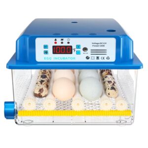 vevitts 16 eggs incubators for hatching egg with automatic turner, fahrenheit temperature control chickens quail egg incubator with led candler, 12v/110v/220v incubators kit for farm poultry