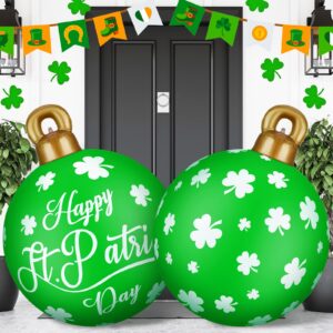 2 pcs 32 inch giant pvc inflatable balls saint patrick's day decorated ornament balls inflatable outdoor large saint patrick's day blow up ball decorations for outside holiday yard lawn tree decor