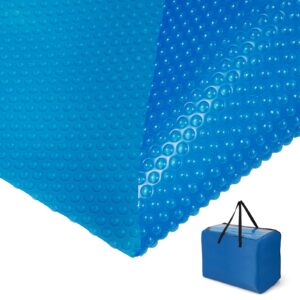 goplus pool cover, 16 x 32 ft solar blanket with carrying bag for in-ground and above-ground swimming pools, rectangle hot tub spa thermal blanket, blue bubble