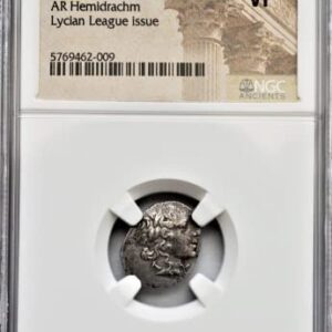 TR 48-20 BC Ancient Lyre Lycian League Authenticated Silver Coin Hemidrachm Very Fine NGC