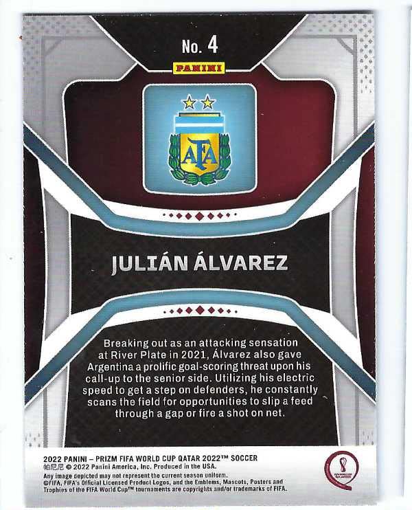 JULIAN ALVAREZ 2021-22 Panini Prizm Road to FIFA World Cup Qatar 2022 Soccer Rookie Card RC #4 Argentina Manchester City