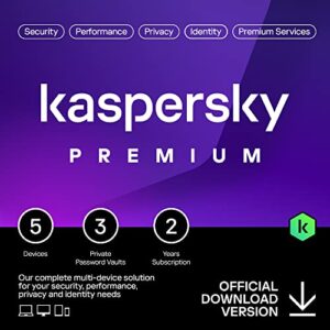 kaspersky premium total security 2023 | 5 devices | 2 years | anti-phishing and firewall | unlimited vpn | password manager | parental controls | 24/7 support | pc/mac/mobile | online code