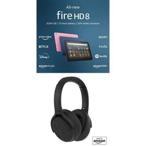 tablet bundle: includes all-new amazon fire hd 8 tablet, 8” hd display, 64 gb (black) & made for amazon active noise cancelling bluetooth headphones (black)