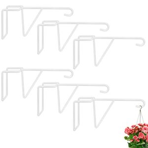 hlimior 6 pack vinyl fence hooks - 5 x 10 inches durable patio hangers powder coated steel fence hangers for indoor & outdoor hanging plants, planters,bird feeders, lights, basket, decoration （white）