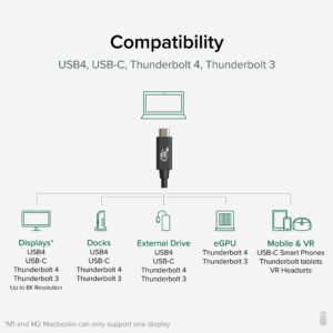 Plugable USB4 Cable with 240W Charging, 3.3 Feet (1M), USB-IF Certified, 1x 8K Display, 40 Gbps, Compatible with USB 4, Thunderbolt 4, Thunderbolt 3, USB-C, Driverless