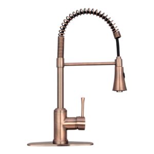 akicon antique copper pre-rinse spring kitchen faucet, single level solid brass kitchen sink faucets with pull down sprayer modern style