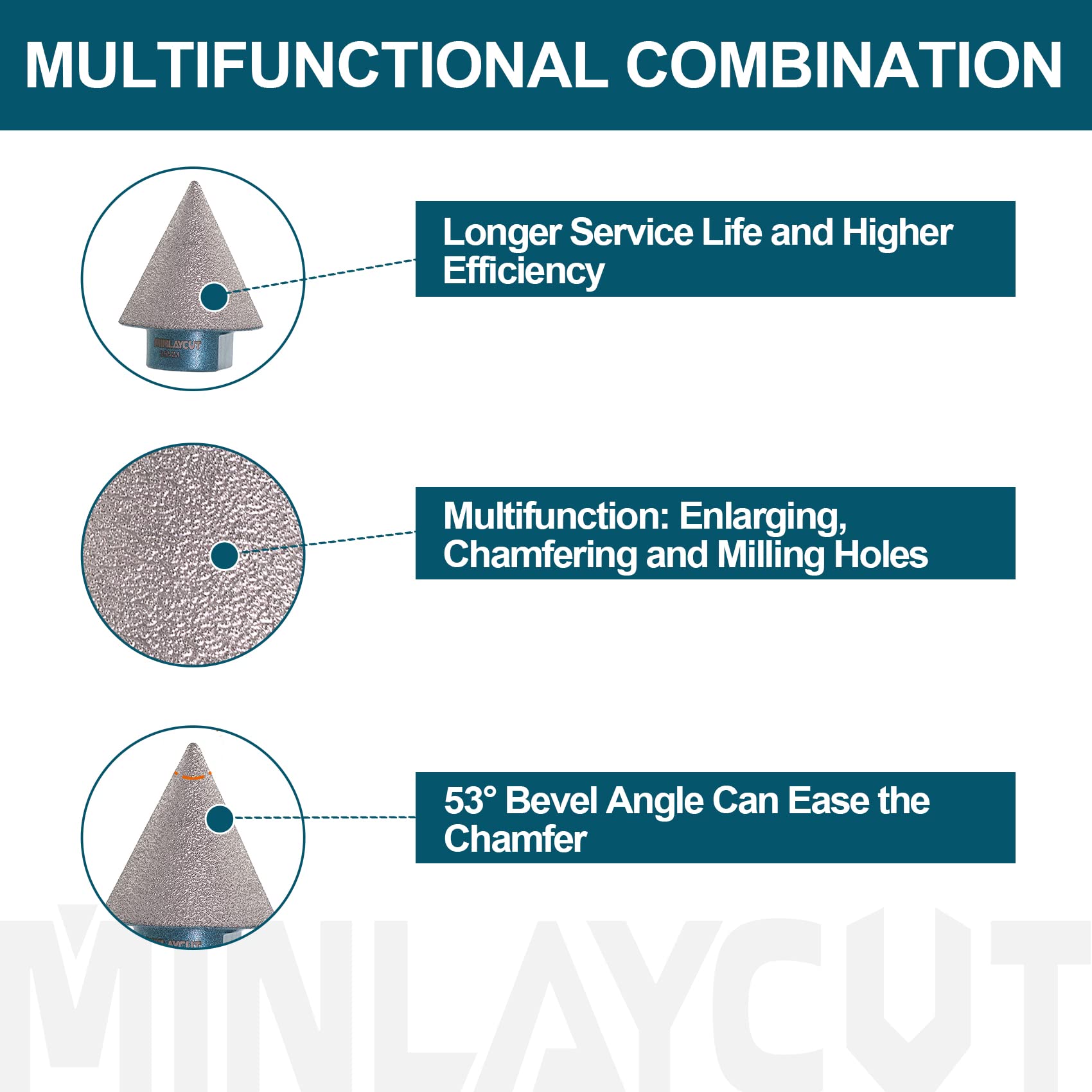 MINLAYCUT Diamond Cone Tile Bit 1-3/8" 35mm Tile Beveling Chamfer Bits for Enlarging Chamfering Holes in Granite Marble Porcelain Tile