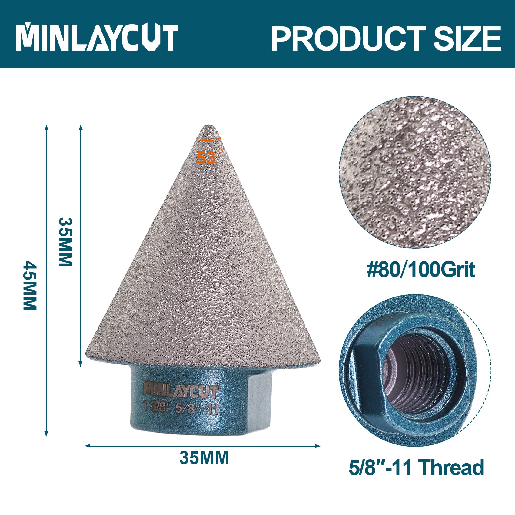 MINLAYCUT Diamond Cone Tile Bit 1-3/8" 35mm Tile Beveling Chamfer Bits for Enlarging Chamfering Holes in Granite Marble Porcelain Tile