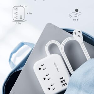 Flat Plug Power Strip - Ultra Thin Flat Extension Cord, 3 USB Wall Charger(1 USB-C) for Cruise Ship Essentials, 5 ft Low Profile Extender, Charging Station Compact for Home,Dorm,Travel Accessories