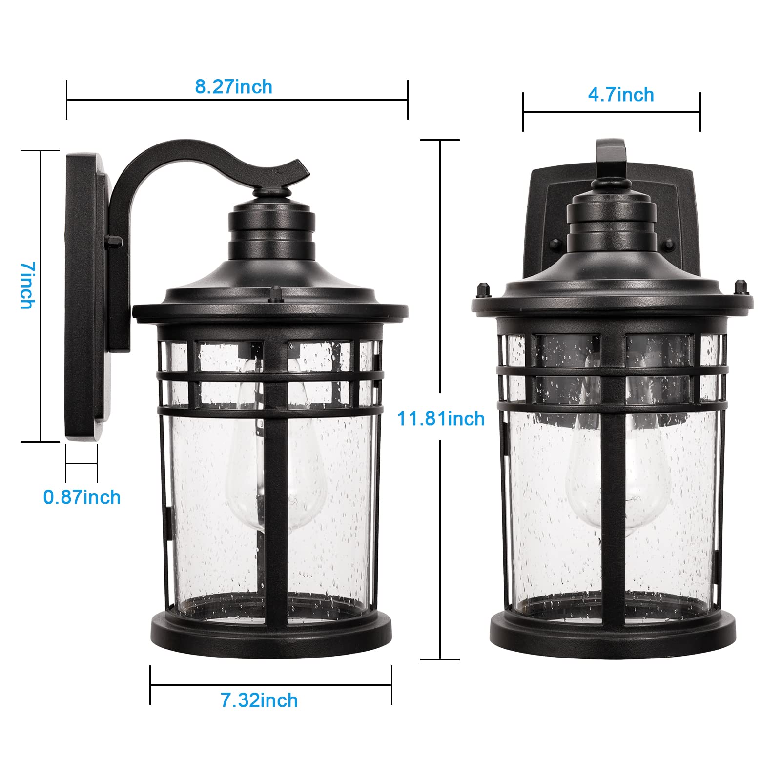 Darkaway Outdoor Porch Lights Wall Mount, Outdoor Light Fixtures Sconces Wall Lighting with Seeded Glass Waterproof Exterior Lights for Patio Yard House Hallway Doorway Garage(2 Pack, Black)