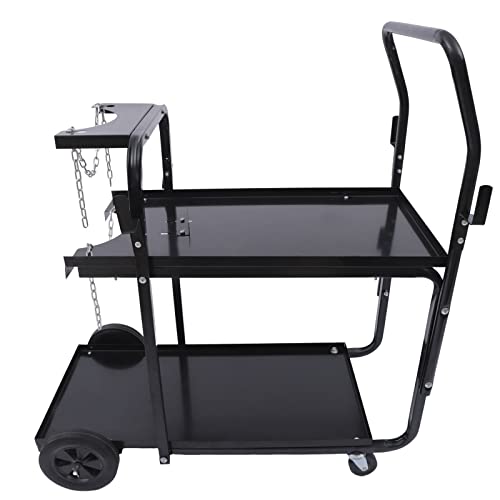 Futchoy Welding Trolly Cart，2-Tier Welding Cart Welder Portable Heavy Duty for Plasma Cutter Arc with Tank Storage Trolley Workshop Organizer