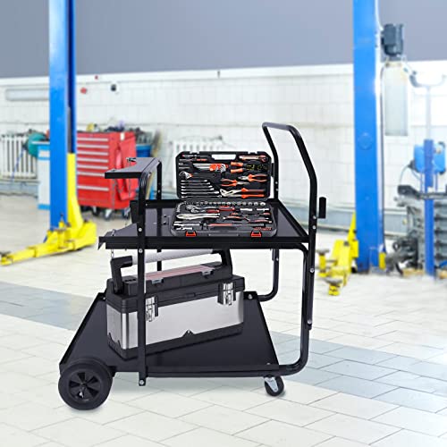 Futchoy Welding Trolly Cart，2-Tier Welding Cart Welder Portable Heavy Duty for Plasma Cutter Arc with Tank Storage Trolley Workshop Organizer