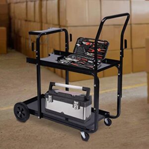 Futchoy Welding Trolly Cart，2-Tier Welding Cart Welder Portable Heavy Duty for Plasma Cutter Arc with Tank Storage Trolley Workshop Organizer