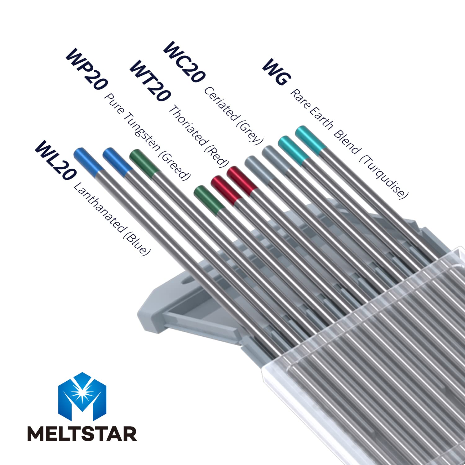 Meltstar TIG Welding Tungsten Electrodes Combination Settings Thoriated Pure Cerium Lanthanated Rare Earth blend Tungsten Electrodes MIX3/32 * 7