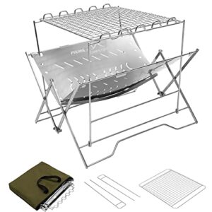pskook camping grills, stainless steel portable foldable campfire charcoal bbq grill, lightweight fire pit for travel, outdoor cooking, bushcraft, picnics, garden, balcony and beach,easy to assemble