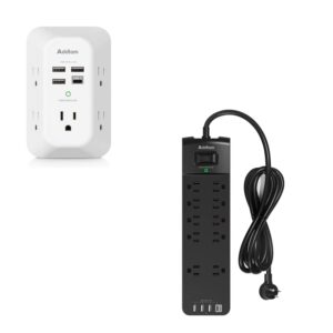 usb wall charger surge protector 5 outlet extender with 4 usb charging ports (1 usb c outlet) & power strip surge protector with 10 outlets and 4 usb ports