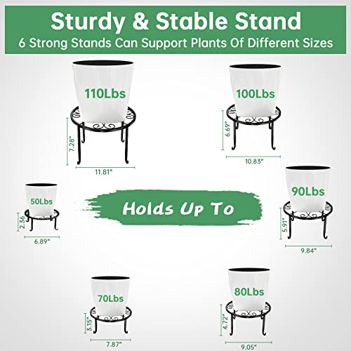 6 Pack Metal Plant Stand Indoor Outdoor Plants Holder Christmas Gift-Flower Potted Stands Rack for Multiple Plants,Sturdy Iron Pot Round Shelf,Modern Stylish Holder for Garden Home Kitchen Patio