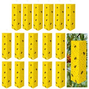 fruit fly traps yellow sticky traps for gnats fruit fly triangular hanging fly traps with hook for house indoor outdoor fly sticky trap pest control traps for mosquito, flying insect (16 pieces)