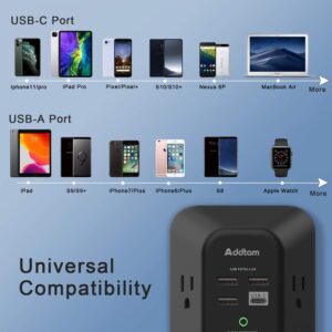 Black USB Wall Charger Surge Protector, 5 Outlet Extender with 4 USB Charging Ports (1 USB C) & Power Strip Surge Protector with 10 Outlets and 4 USB Ports