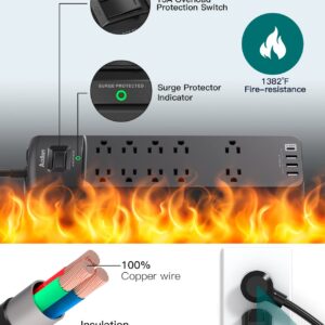 Black USB Wall Charger Surge Protector, 5 Outlet Extender with 4 USB Charging Ports (1 USB C) & Power Strip Surge Protector with 10 Outlets and 4 USB Ports