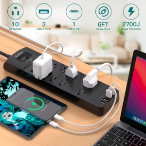 Black USB Wall Charger Surge Protector, 5 Outlet Extender with 4 USB Charging Ports (1 USB C) & Power Strip Surge Protector with 10 Outlets and 4 USB Ports