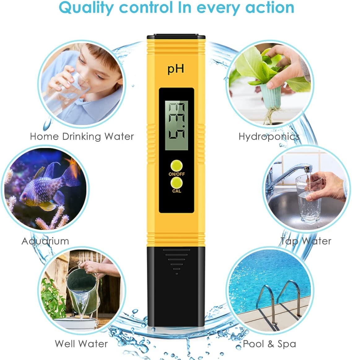 PH Meter - 0-14 PH Measurement Range PH Tester,Digital PH Meter Suitable for Accurate Testing of Drinking Water, Aquariums, Swimming Pools, Hydroponics (Yellow)