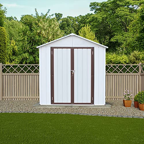 Lifeand 6x4Ft Outdoor Storage Shed with Double Lockable Doors, Anti-Corrosion Metal Garden Shed with Base Frame for Backyard Patio Lawn House,Coffee