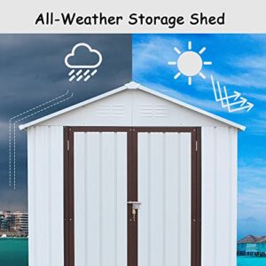 Lifeand 6x4Ft Outdoor Storage Shed with Double Lockable Doors, Anti-Corrosion Metal Garden Shed with Base Frame for Backyard Patio Lawn House,Coffee