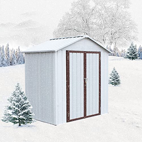 Lifeand 6x4Ft Outdoor Storage Shed with Double Lockable Doors, Anti-Corrosion Metal Garden Shed with Base Frame for Backyard Patio Lawn House,Coffee