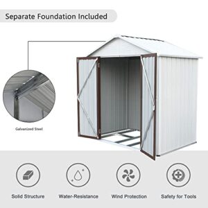 Lifeand 6x4Ft Outdoor Storage Shed with Double Lockable Doors, Anti-Corrosion Metal Garden Shed with Base Frame for Backyard Patio Lawn House,Coffee