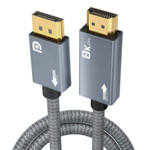 agfinest 8k displayport to hdmi cable[8k@60hz,4k@120hz,2k@165hz], 10ft unidirectional dp 1.4 to hdmi 2.1 video cable, support hdr/hdcp 2.3/dsc 1.2 for pc, hp, dell, amd nvidia graphics card and more