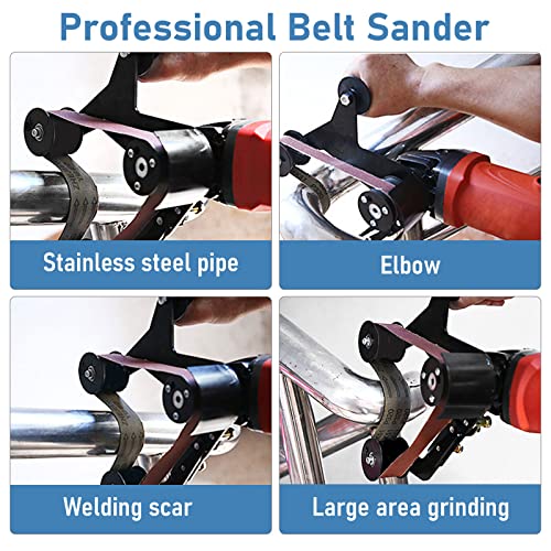 Belt Sander Adapter for Angle Grinder, Pipe Tube Polishing Sanding Attachment with 40mm Belts, Suitable for US 5/8-11 Thread, Handheld Grinder Sander Kit Rust Removal