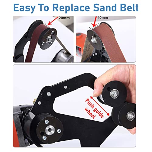 Belt Sander Adapter for Angle Grinder, Pipe Tube Polishing Sanding Attachment with 40mm Belts, Suitable for US 5/8-11 Thread, Handheld Grinder Sander Kit Rust Removal