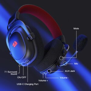 Redragon H510 PRO Zeus-X RGB Wireless Gaming Headset - 7.1 Surround Sound - 53MM Audio Drivers in Memory Foam Ear Pads w/Durable Fabric Cover- Multi Platforms Headphone - USB Powered for PC/PS4/NS