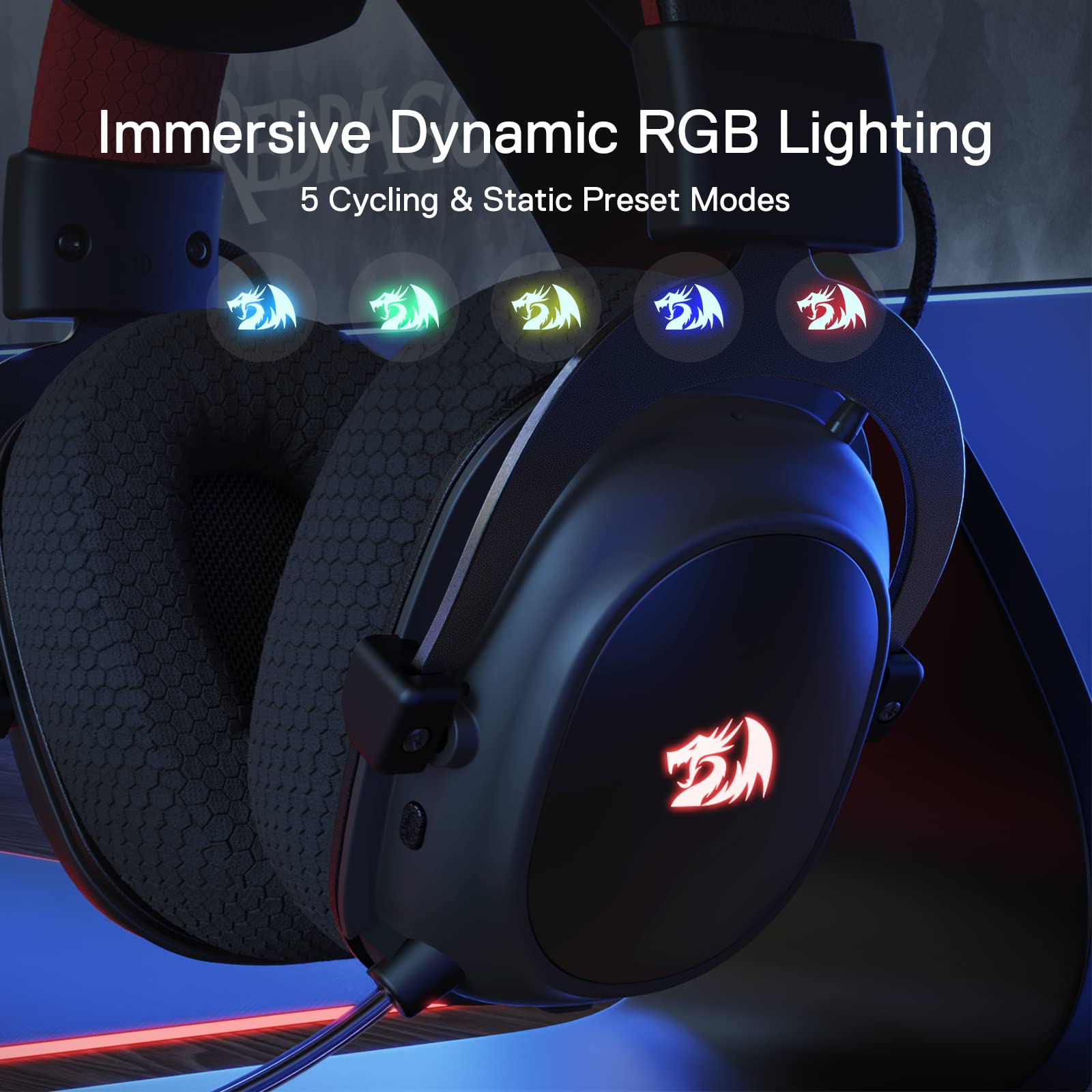 Redragon H510 PRO Zeus-X RGB Wireless Gaming Headset - 7.1 Surround Sound - 53MM Audio Drivers in Memory Foam Ear Pads w/Durable Fabric Cover- Multi Platforms Headphone - USB Powered for PC/PS4/NS