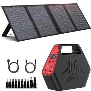 100w portable solar generator, 60w foldable solar charger with usb & 18v dc output, a super travel portable battery pack/power station for home outdoors office use