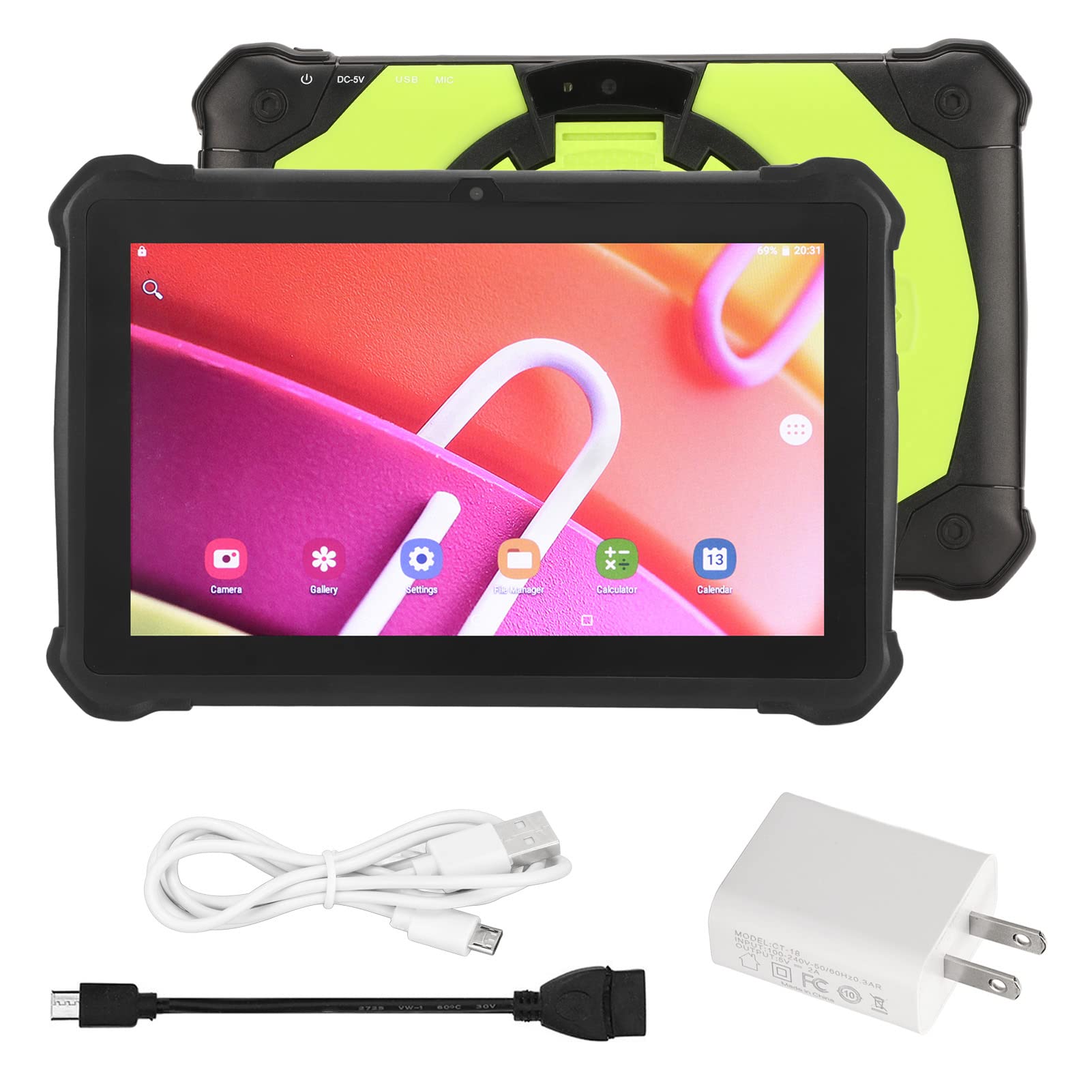 Estink Kids Tablet 7in, 1960x1080 Octa Cores 5000mAh Tablet, Gaming Tablet with 5000mAh Large Capacity, 2.4G 5G RAM 4GB ROM32GB Front 5MP Rear 8MP Portable Tablet for 10 US Plug (Green)