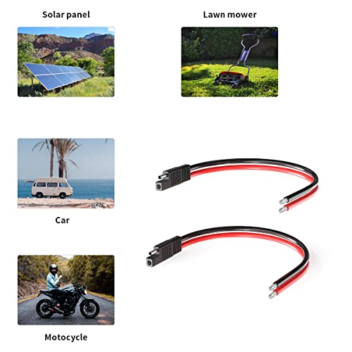 ELFCULB SAE Connector Cable,10AWG 1FT 2 Pin SAE Quick Connector Disconnect Plug for Solar Panel Car Motorcycle(2 Pack)