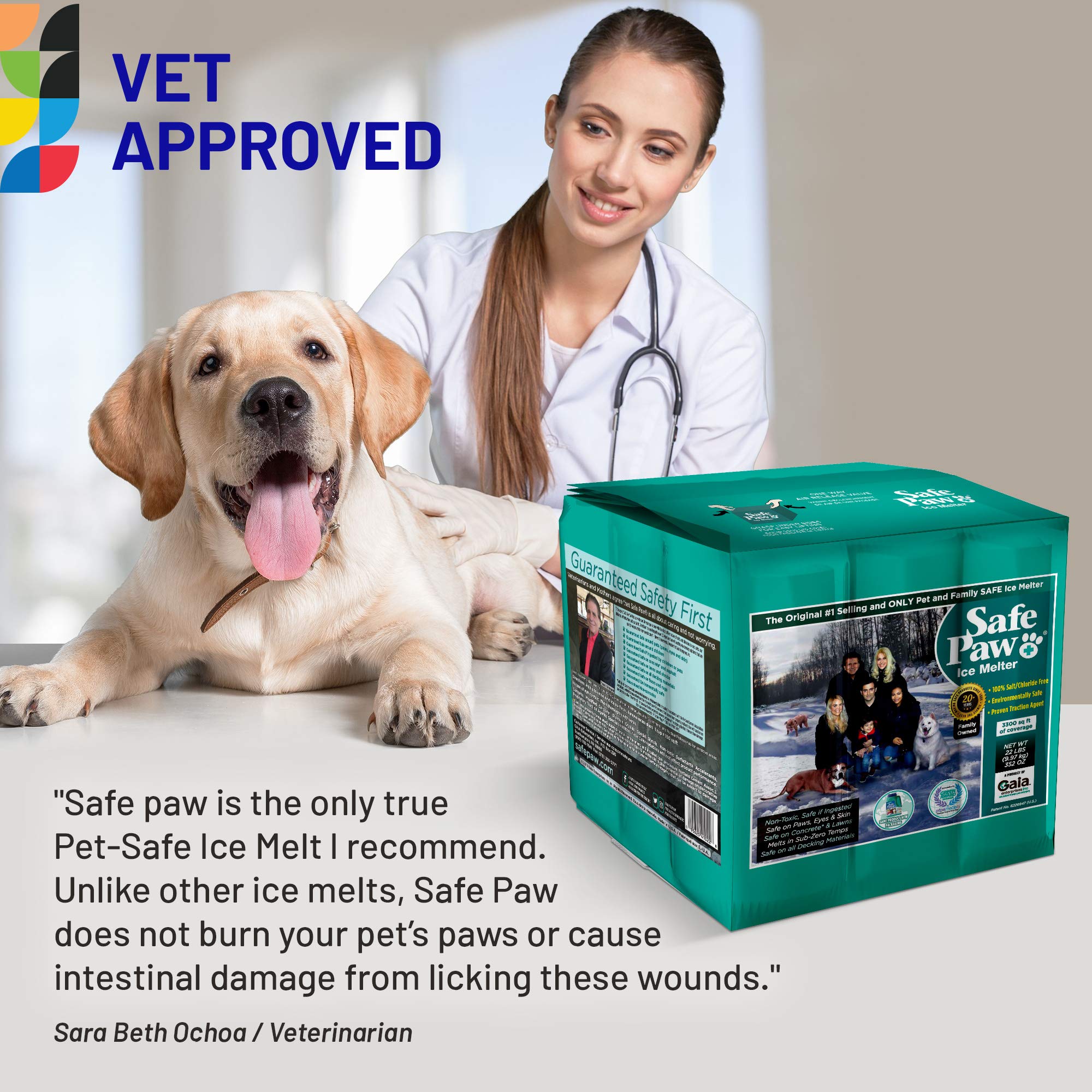 Safe Paw Flexi, Child Plant Dog Paw & Pet Safe Ice Melt -22lb, 100% Salt/Chloride Free -Non-Toxic, Vet Approved, No Concrete Damage, Fast Acting Formula, Last 3X Longer