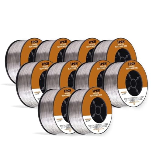 (10 Spools) PGN Flux Core MIG Wire - E71T-GS - 0.035 Inch, 2 Pound Spool - Gasless Mild Steel MIG Welding Wire with Low Splatter - For All Position Arc Welding and Outdoor Use