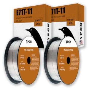 (2 pack) pgn flux core welding wire - e71t-11 .035 inch, 2 pound spool - gasless mild steel mig welding wire with low splatter - for all position arc welding and outdoor use