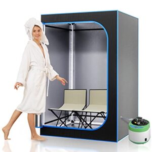 serenelife compact portable steam sauna - detoxify & soothing infrared heated body therapy, energy & power-efficient design, includes folding chair & heated foot pad (black)