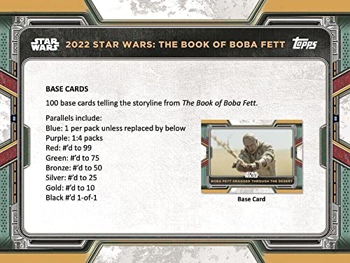 2022 Topps Book of Boba Fett Factory Sealed Blaster Box 61 Star Wars Trading Cards 10 Packs of 6 Cards per Pack plus 1 Commemorative Relic Card. See scans for possible great hits to chase